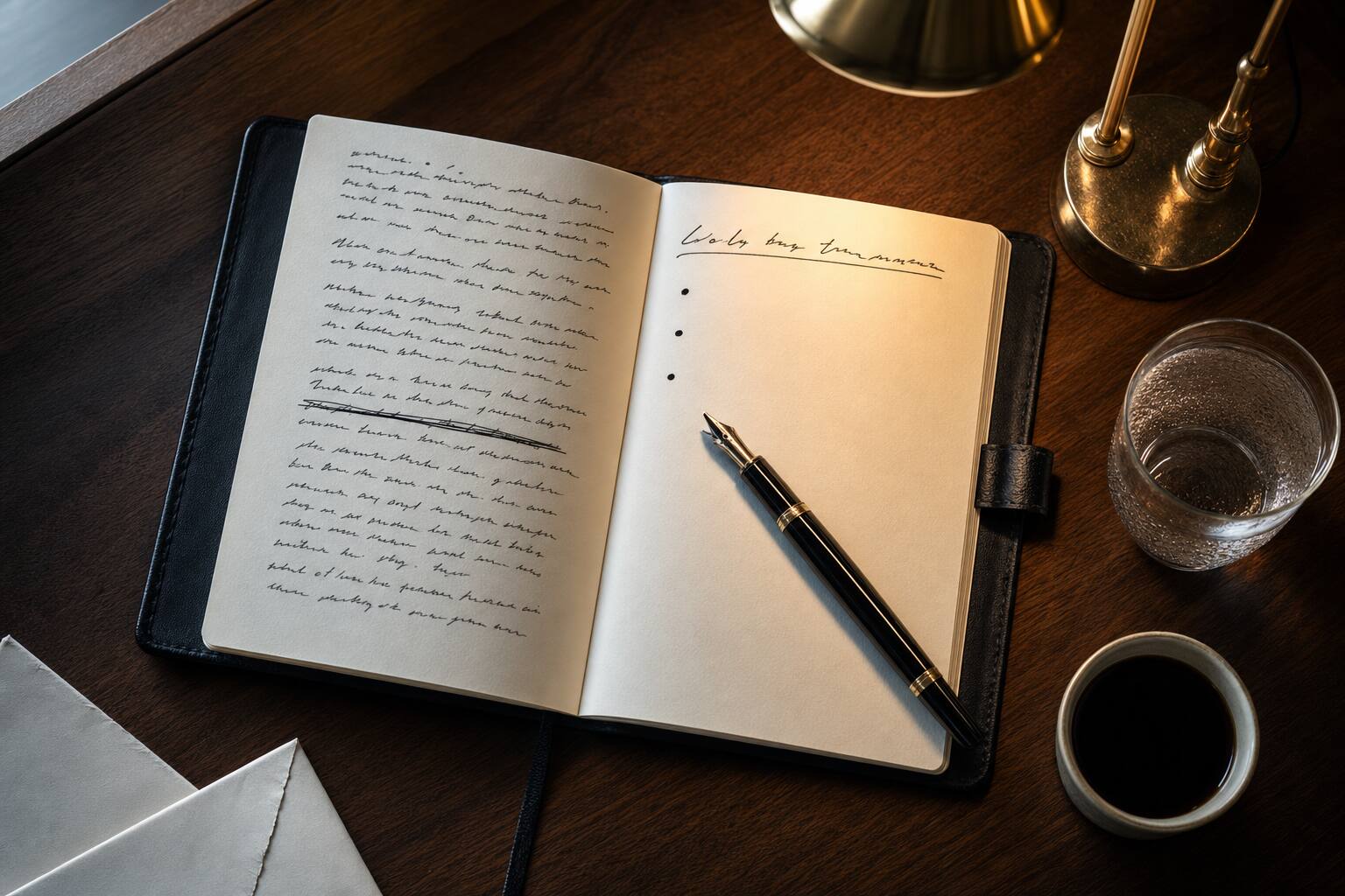 Notizbuch und Stift in Nahaufnahme mit handgeschriebener Anti-Vision-Liste - das, was du nicht willst, schwarz auf weiß